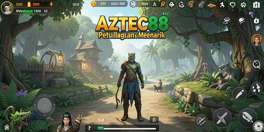 Tangkapan layar gameplay AZTEC88 menampilkan dunia simulasi yang kaya akan detail.