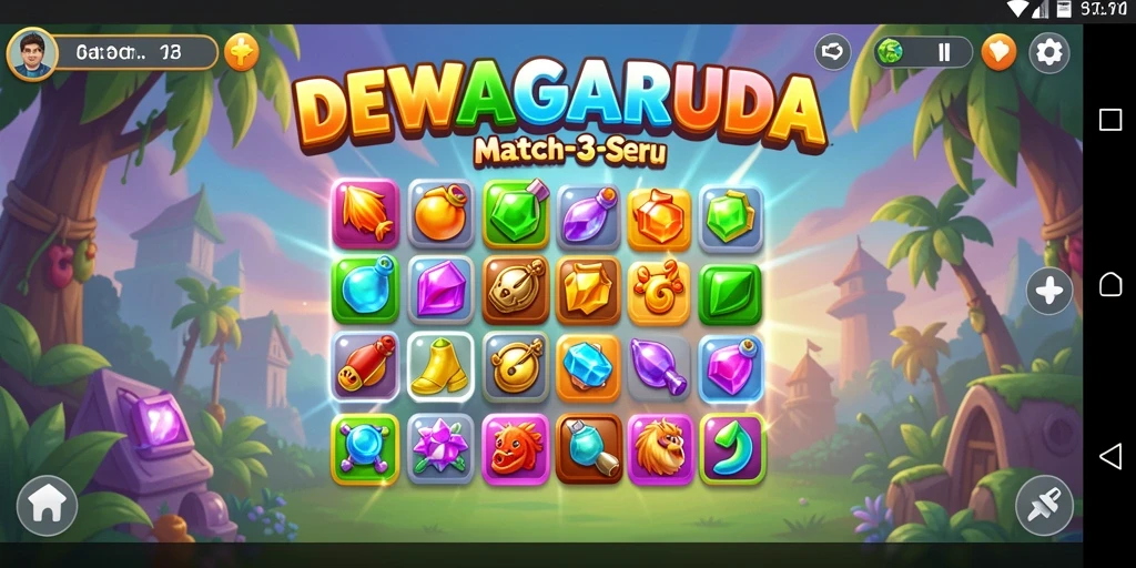 Tampilan gameplay seru DEWAGARUDA dalam genre Match-3.