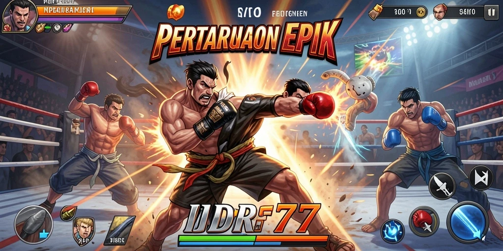 Screenshot gameplay <strong>IDR77</strong> menunjukkan aksi pertarungan yang intens dan dinamis.