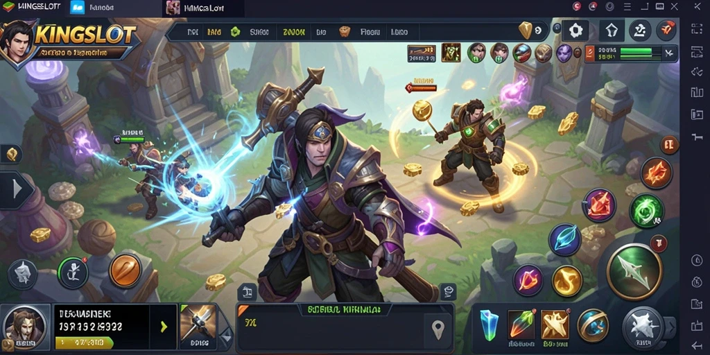 Screenshot gameplay KINGSLOT yang menunjukkan strategi pertempuran.