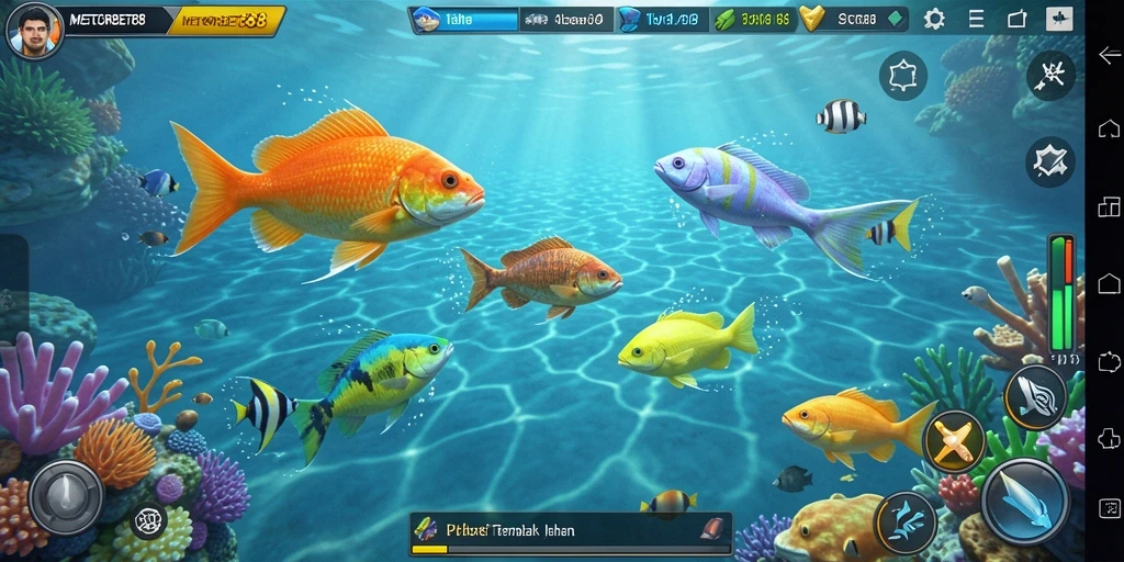 Tampilan gameplay seru di METEORBET88 dengan aksi menembak ikan.